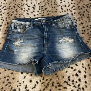 KanCan Blue Distressed Jean Shorts with Frayed Hem
